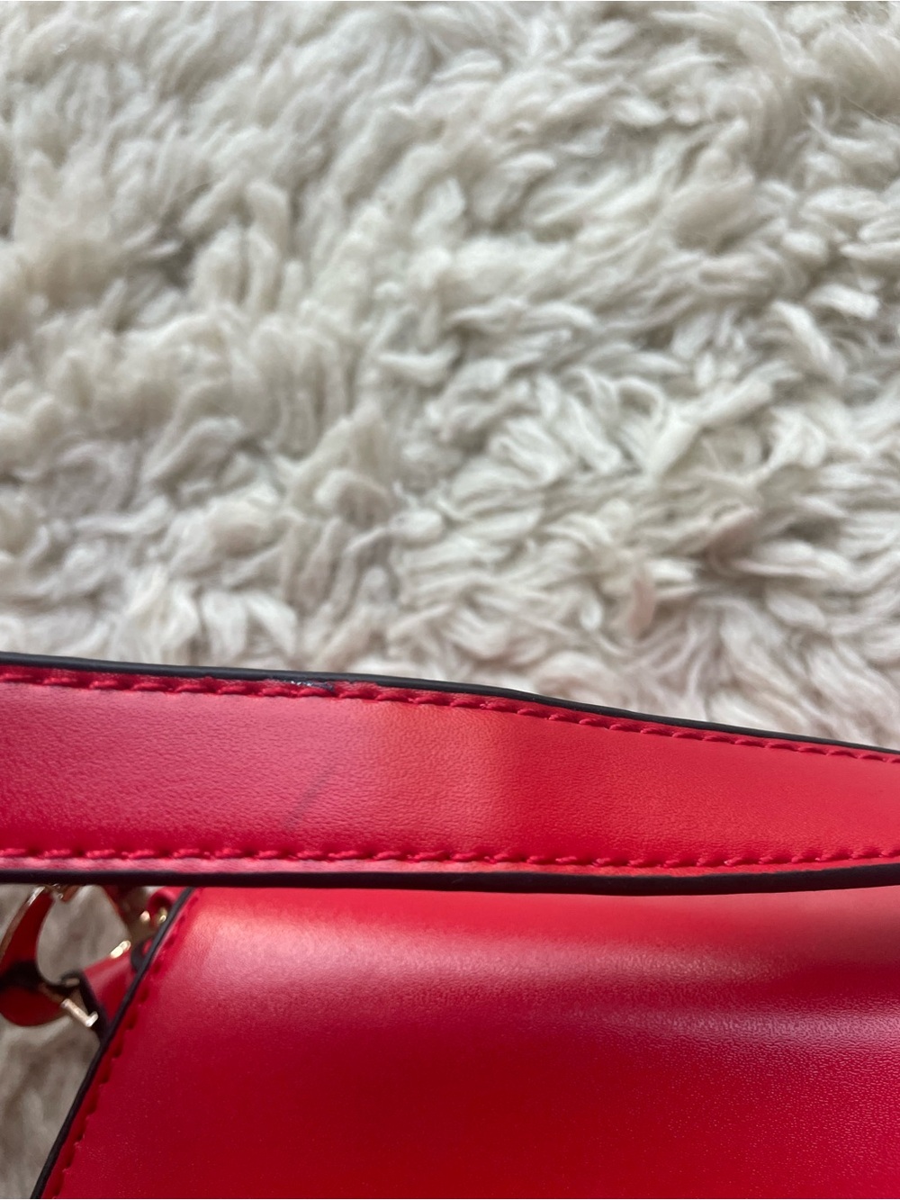 Red Saddle Bag With Gold Charm Shoulder Strap Women's Fashion Inspired - Picture 7 of 12